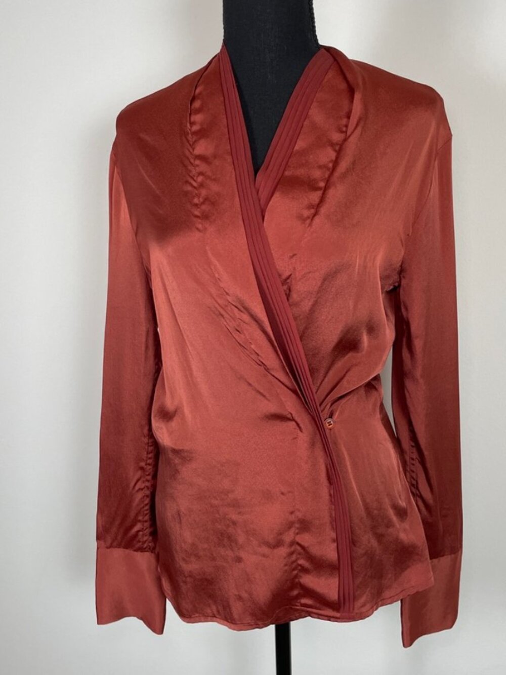 DONNA KARAN New York rust/copper wrap blouse, Size 4
